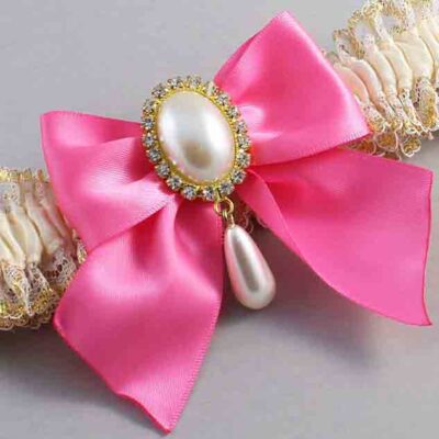 Ivory  Persian Pink and White-Gold Lace Wedding Garter / Ivory and Pink Wedding Garters / Wedding Garter / Custom Wedding Garter / Bridal Garter / Prom Garter / Linda Joyce Couture / Personalized Garter / Personalized Wedding Garter / Personalized Prom Garter