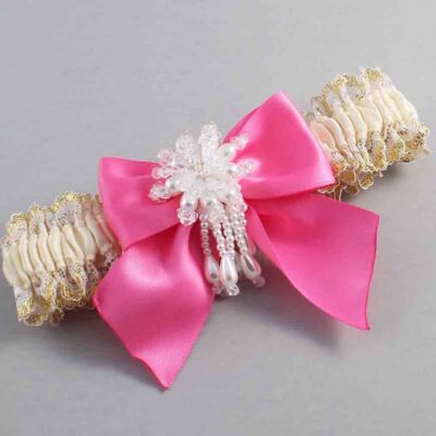 Ivory  Persian Pink and White-Gold Lace Wedding Garter / Ivory and Pink Wedding Garters / Wedding Garter / Custom Wedding Garter / Bridal Garter / Prom Garter / Linda Joyce Couture / Personalized Garter / Personalized Wedding Garter / Personalized Prom Garter