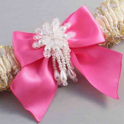 Ivory  Persian Pink and White-Gold Lace Wedding Garter / Ivory and Pink Wedding Garters / Wedding Garter / Custom Wedding Garter / Bridal Garter / Prom Garter / Linda Joyce Couture / Personalized Garter / Personalized Wedding Garter / Personalized Prom Garter