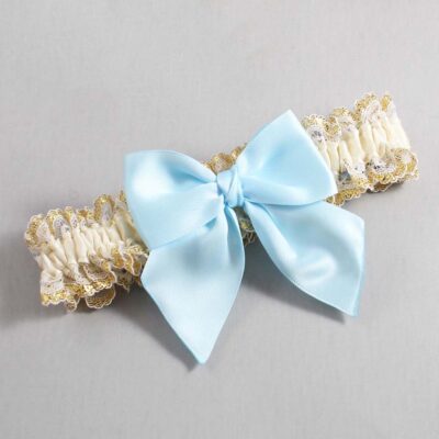 Ivory Alice Blue and White-Gold Lace Wedding Garter / Ivory and Blue Wedding Garters / Wedding Garter / Custom Wedding Garter / Bridal Garter / Prom Garter / Linda Joyce Couture / Personalized Garter / Personalized Wedding Garter / Personalized Prom Garter