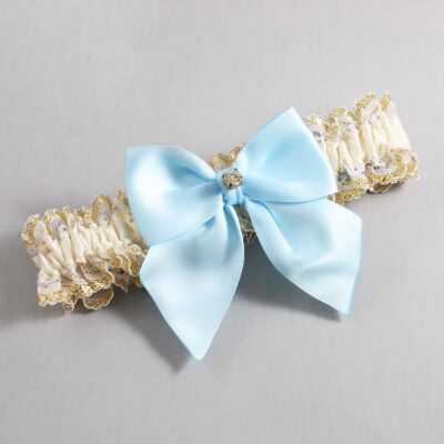 Ivory Alice Blue and White-Gold Lace Wedding Garter / Ivory and Blue Wedding Garters / Wedding Garter / Custom Wedding Garter / Bridal Garter / Prom Garter / Linda Joyce Couture / Personalized Garter / Personalized Wedding Garter / Personalized Prom Garter