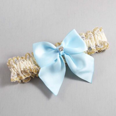 Ivory  Alice Blue and White-Gold Lace Wedding Garter / Ivory and Blue Wedding Garters / Wedding Garter / Custom Wedding Garter / Bridal Garter / Prom Garter / Linda Joyce Couture / Personalized Garter / Personalized Wedding Garter / Personalized Prom Garter