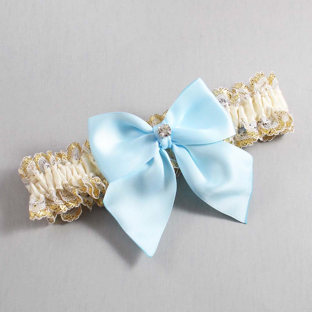 Ivory Alice Blue and White-Gold Lace Wedding Garter / Ivory and Blue Wedding Garters / Wedding Garter / Custom Wedding Garter / Bridal Garter / Prom Garter / Linda Joyce Couture / Personalized Garter / Personalized Wedding Garter / Personalized Prom Garter