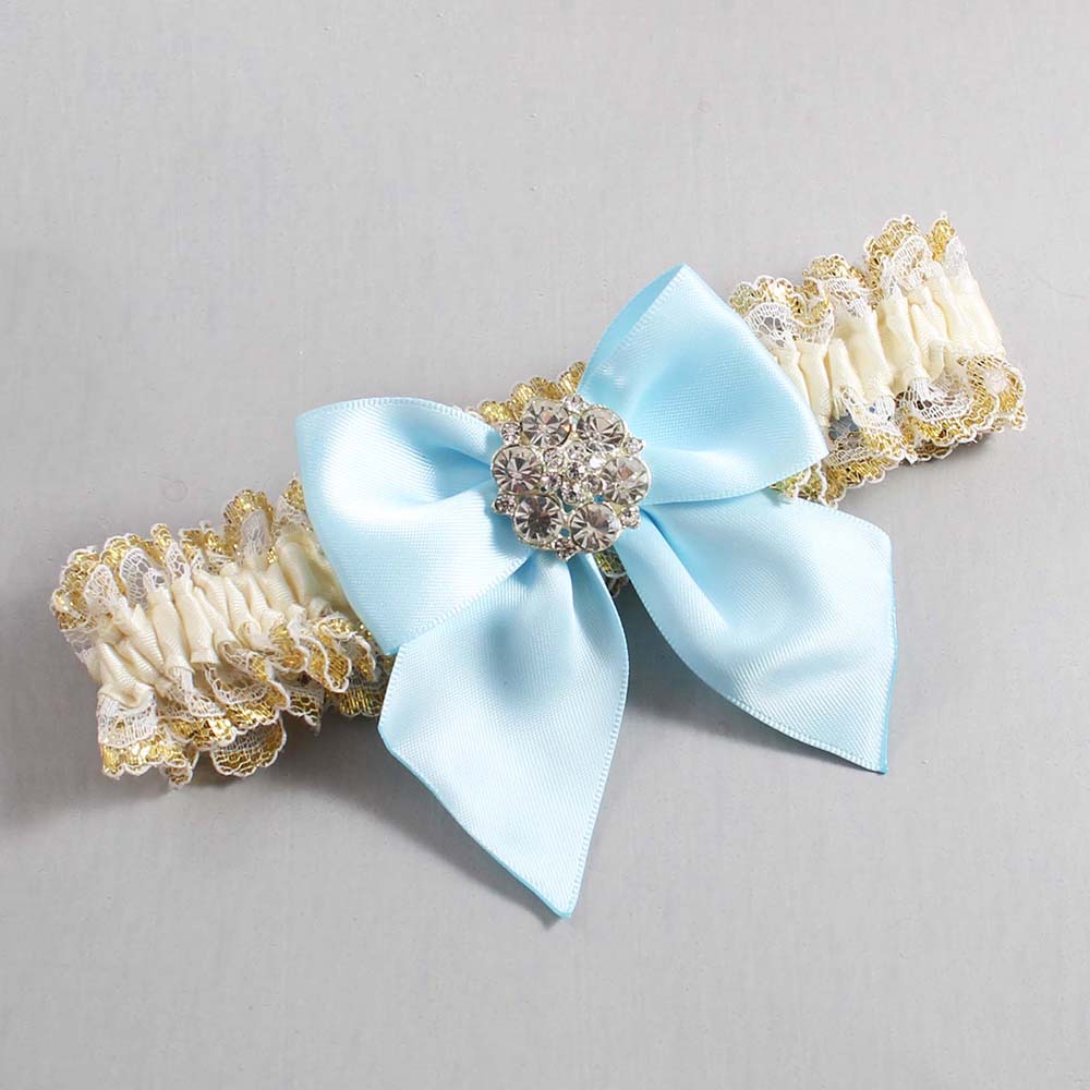 Ivory Alice Blue and White-Gold Lace Wedding Garter / Ivory and Blue Wedding Garters / Wedding Garter / Custom Wedding Garter / Bridal Garter / Prom Garter / Linda Joyce Couture / Personalized Garter / Personalized Wedding Garter / Personalized Prom Garter