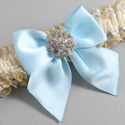 Ivory  Alice Blue and White-Gold Lace Wedding Garter / Ivory and Blue Wedding Garters / Wedding Garter / Custom Wedding Garter / Bridal Garter / Prom Garter / Linda Joyce Couture / Personalized Garter / Personalized Wedding Garter / Personalized Prom Garter