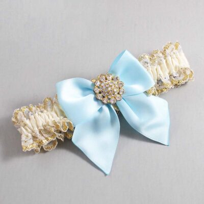 Ivory  Alice Blue and White-Gold Lace Wedding Garter / Ivory and Blue Wedding Garters / Wedding Garter / Custom Wedding Garter / Bridal Garter / Prom Garter / Linda Joyce Couture / Personalized Garter / Personalized Wedding Garter / Personalized Prom Garter