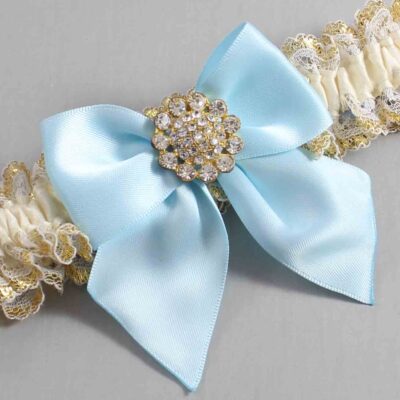 Ivory  Alice Blue and White-Gold Lace Wedding Garter / Ivory and Blue Wedding Garters / Wedding Garter / Custom Wedding Garter / Bridal Garter / Prom Garter / Linda Joyce Couture / Personalized Garter / Personalized Wedding Garter / Personalized Prom Garter