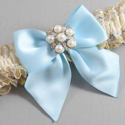 Ivory  Alice Blue and White-Gold Lace Wedding Garter / Ivory and Blue Wedding Garters / Wedding Garter / Custom Wedding Garter / Bridal Garter / Prom Garter / Linda Joyce Couture / Personalized Garter / Personalized Wedding Garter / Personalized Prom Garter