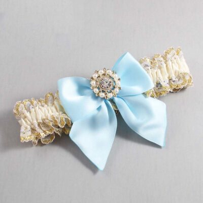Ivory  Alice Blue and White-Gold Lace Wedding Garter / Ivory and Blue Wedding Garters / Wedding Garter / Custom Wedding Garter / Bridal Garter / Prom Garter / Linda Joyce Couture / Personalized Garter / Personalized Wedding Garter / Personalized Prom Garter