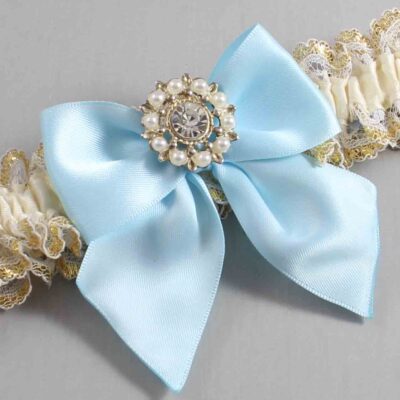 Ivory  Alice Blue and White-Gold Lace Wedding Garter / Ivory and Blue Wedding Garters / Wedding Garter / Custom Wedding Garter / Bridal Garter / Prom Garter / Linda Joyce Couture / Personalized Garter / Personalized Wedding Garter / Personalized Prom Garter