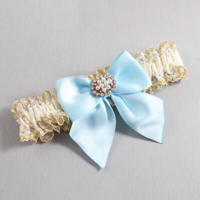 Ivory Alice Blue and White-Gold Lace Wedding Garter / Ivory and Blue Wedding Garters / Wedding Garter / Custom Wedding Garter / Bridal Garter / Prom Garter / Linda Joyce Couture / Personalized Garter / Personalized Wedding Garter / Personalized Prom Garter