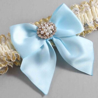 Ivory  Alice Blue and White-Gold Lace Wedding Garter / Ivory and Blue Wedding Garters / Wedding Garter / Custom Wedding Garter / Bridal Garter / Prom Garter / Linda Joyce Couture / Personalized Garter / Personalized Wedding Garter / Personalized Prom Garter