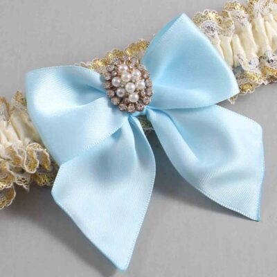 Ivory  Alice Blue and White-Gold Lace Wedding Garter / Ivory and Blue Wedding Garters / Wedding Garter / Custom Wedding Garter / Bridal Garter / Prom Garter / Linda Joyce Couture / Personalized Garter / Personalized Wedding Garter / Personalized Prom Garter