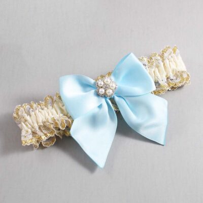 Ivory Alice Blue and White-Gold Lace Wedding Garter / Ivory and Blue Wedding Garters / Wedding Garter / Custom Wedding Garter / Bridal Garter / Prom Garter / Linda Joyce Couture / Personalized Garter / Personalized Wedding Garter / Personalized Prom Garter