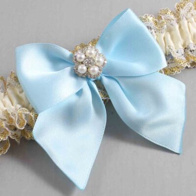 Ivory  Alice Blue and White-Gold Lace Wedding Garter / Ivory and Blue Wedding Garters / Wedding Garter / Custom Wedding Garter / Bridal Garter / Prom Garter / Linda Joyce Couture / Personalized Garter / Personalized Wedding Garter / Personalized Prom Garter