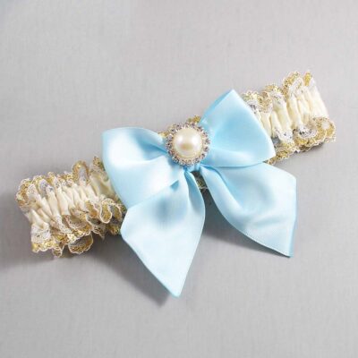 Ivory Alice Blue and White-Gold Lace Wedding Garter / Ivory and Blue Wedding Garters / Wedding Garter / Custom Wedding Garter / Bridal Garter / Prom Garter / Linda Joyce Couture / Personalized Garter / Personalized Wedding Garter / Personalized Prom Garter