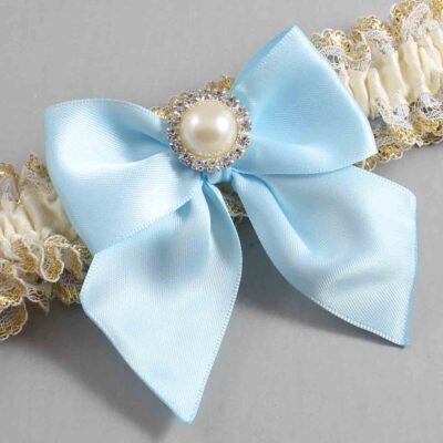 Ivory  Alice Blue and White-Gold Lace Wedding Garter / Ivory and Blue Wedding Garters / Wedding Garter / Custom Wedding Garter / Bridal Garter / Prom Garter / Linda Joyce Couture / Personalized Garter / Personalized Wedding Garter / Personalized Prom Garter