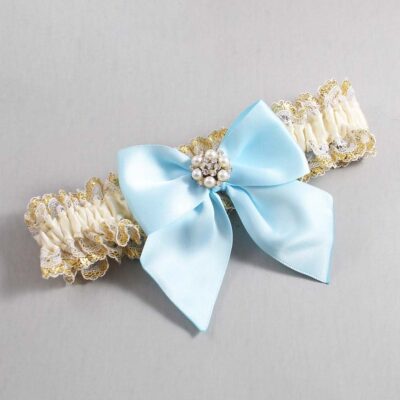 Ivory  Alice Blue and White-Gold Lace Wedding Garter / Ivory and Blue Wedding Garters / Wedding Garter / Custom Wedding Garter / Bridal Garter / Prom Garter / Linda Joyce Couture / Personalized Garter / Personalized Wedding Garter / Personalized Prom Garter