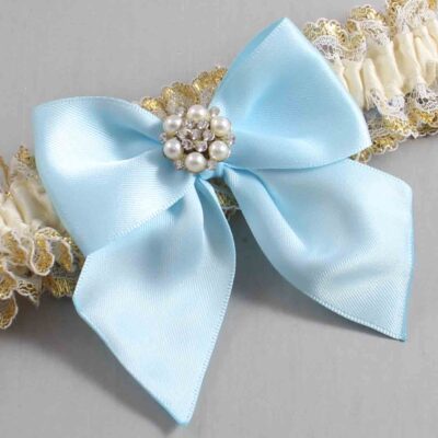 Ivory  Alice Blue and White-Gold Lace Wedding Garter / Ivory and Blue Wedding Garters / Wedding Garter / Custom Wedding Garter / Bridal Garter / Prom Garter / Linda Joyce Couture / Personalized Garter / Personalized Wedding Garter / Personalized Prom Garter