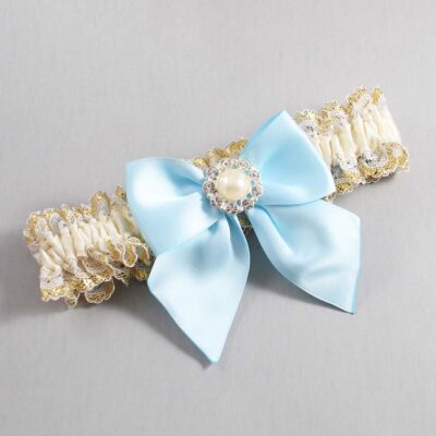Ivory  Alice Blue and White-Gold Lace Wedding Garter / Ivory and Blue Wedding Garters / Wedding Garter / Custom Wedding Garter / Bridal Garter / Prom Garter / Linda Joyce Couture / Personalized Garter / Personalized Wedding Garter / Personalized Prom Garter