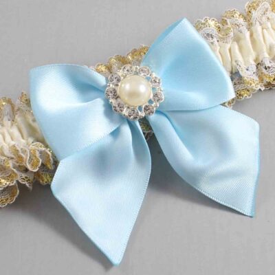 Ivory  Alice Blue and White-Gold Lace Wedding Garter / Ivory and Blue Wedding Garters / Wedding Garter / Custom Wedding Garter / Bridal Garter / Prom Garter / Linda Joyce Couture / Personalized Garter / Personalized Wedding Garter / Personalized Prom Garter