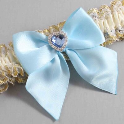 Ivory  Alice Blue and White-Gold Lace Wedding Garter / Ivory and Blue Wedding Garters / Wedding Garter / Custom Wedding Garter / Bridal Garter / Prom Garter / Linda Joyce Couture / Personalized Garter / Personalized Wedding Garter / Personalized Prom Garter