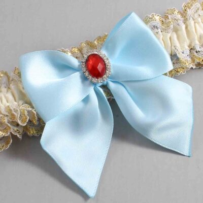 Ivory  Alice Blue and White-Gold Lace Wedding Garter / Ivory and Blue Wedding Garters / Wedding Garter / Custom Wedding Garter / Bridal Garter / Prom Garter / Linda Joyce Couture / Personalized Garter / Personalized Wedding Garter / Personalized Prom Garter