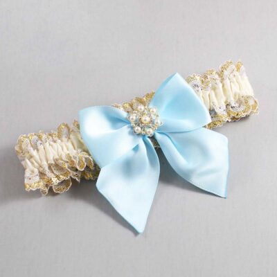 Ivory  Alice Blue and White-Gold Lace Wedding Garter / Ivory and Blue Wedding Garters / Wedding Garter / Custom Wedding Garter / Bridal Garter / Prom Garter / Linda Joyce Couture / Personalized Garter / Personalized Wedding Garter / Personalized Prom Garter