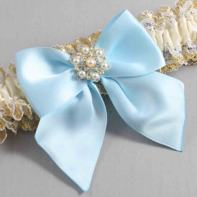 Ivory  Alice Blue and White-Gold Lace Wedding Garter / Ivory and Blue Wedding Garters / Wedding Garter / Custom Wedding Garter / Bridal Garter / Prom Garter / Linda Joyce Couture / Personalized Garter / Personalized Wedding Garter / Personalized Prom Garter