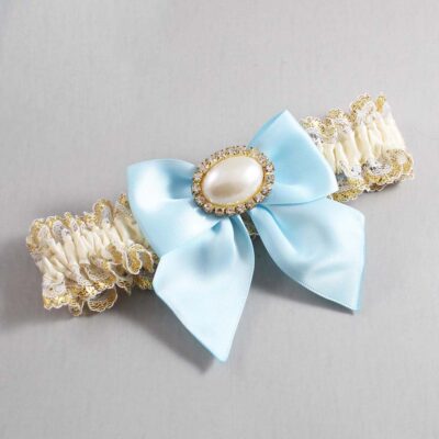 Ivory  Alice Blue and White-Gold Lace Wedding Garter / Ivory and Blue Wedding Garters / Wedding Garter / Custom Wedding Garter / Bridal Garter / Prom Garter / Linda Joyce Couture / Personalized Garter / Personalized Wedding Garter / Personalized Prom Garter