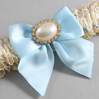 Ivory  Alice Blue and White-Gold Lace Wedding Garter / Ivory and Blue Wedding Garters / Wedding Garter / Custom Wedding Garter / Bridal Garter / Prom Garter / Linda Joyce Couture / Personalized Garter / Personalized Wedding Garter / Personalized Prom Garter