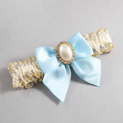 Ivory  Alice Blue and White-Gold Lace Wedding Garter / Ivory and Blue Wedding Garters / Wedding Garter / Custom Wedding Garter / Bridal Garter / Prom Garter / Linda Joyce Couture / Personalized Garter / Personalized Wedding Garter / Personalized Prom Garter