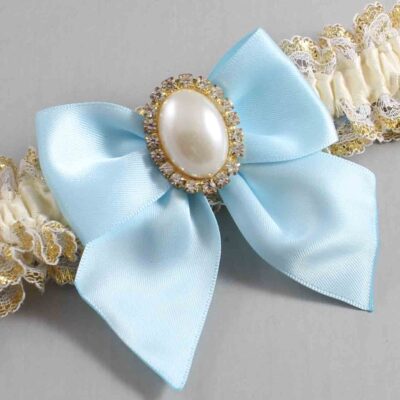 Ivory  Alice Blue and White-Gold Lace Wedding Garter / Ivory and Blue Wedding Garters / Wedding Garter / Custom Wedding Garter / Bridal Garter / Prom Garter / Linda Joyce Couture / Personalized Garter / Personalized Wedding Garter / Personalized Prom Garter