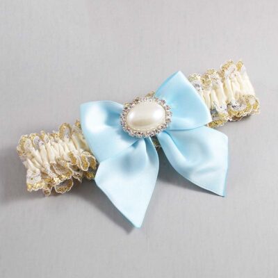Ivory Alice Blue and White-Gold Lace Wedding Garter / Ivory and Blue Wedding Garters / Wedding Garter / Custom Wedding Garter / Bridal Garter / Prom Garter / Linda Joyce Couture / Personalized Garter / Personalized Wedding Garter / Personalized Prom Garter