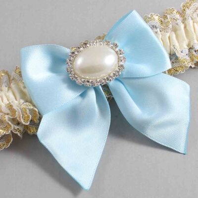 Ivory  Alice Blue and White-Gold Lace Wedding Garter / Ivory and Blue Wedding Garters / Wedding Garter / Custom Wedding Garter / Bridal Garter / Prom Garter / Linda Joyce Couture / Personalized Garter / Personalized Wedding Garter / Personalized Prom Garter