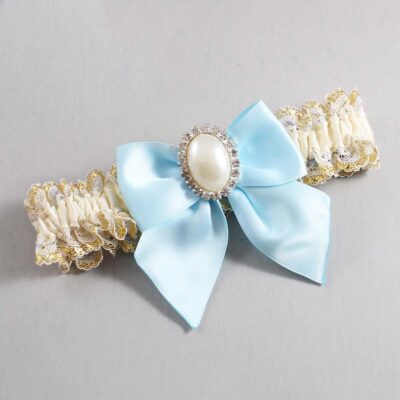 Ivory Alice Blue and White-Gold Lace Wedding Garter / Ivory and Blue Wedding Garters / Wedding Garter / Custom Wedding Garter / Bridal Garter / Prom Garter / Linda Joyce Couture / Personalized Garter / Personalized Wedding Garter / Personalized Prom Garter