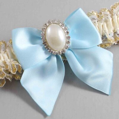 Ivory  Alice Blue and White-Gold Lace Wedding Garter / Ivory and Blue Wedding Garters / Wedding Garter / Custom Wedding Garter / Bridal Garter / Prom Garter / Linda Joyce Couture / Personalized Garter / Personalized Wedding Garter / Personalized Prom Garter