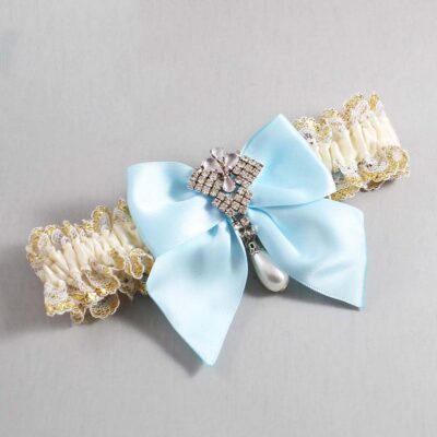 Ivory  Alice Blue and White-Gold Lace Wedding Garter / Ivory and Blue Wedding Garters / Wedding Garter / Custom Wedding Garter / Bridal Garter / Prom Garter / Linda Joyce Couture / Personalized Garter / Personalized Wedding Garter / Personalized Prom Garter