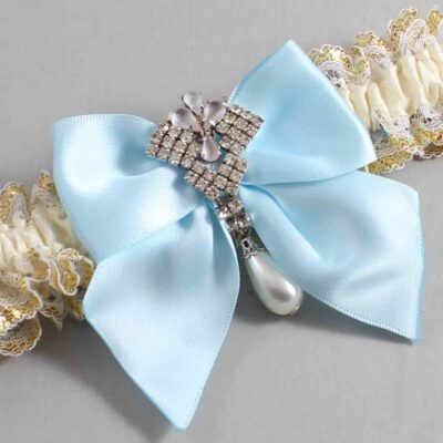 Ivory  Alice Blue and White-Gold Lace Wedding Garter / Ivory and Blue Wedding Garters / Wedding Garter / Custom Wedding Garter / Bridal Garter / Prom Garter / Linda Joyce Couture / Personalized Garter / Personalized Wedding Garter / Personalized Prom Garter
