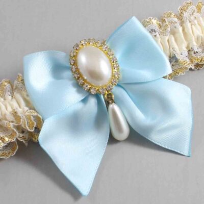 Ivory  Alice Blue and White-Gold Lace Wedding Garter / Ivory and Blue Wedding Garters / Wedding Garter / Custom Wedding Garter / Bridal Garter / Prom Garter / Linda Joyce Couture / Personalized Garter / Personalized Wedding Garter / Personalized Prom Garter