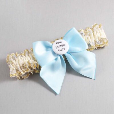 Ivory  Alice Blue and White-Gold Lace Wedding Garter / Ivory and Blue Wedding Garters / Wedding Garter / Custom Wedding Garter / Bridal Garter / Prom Garter / Linda Joyce Couture / Personalized Garter / Personalized Wedding Garter / Personalized Prom Garter