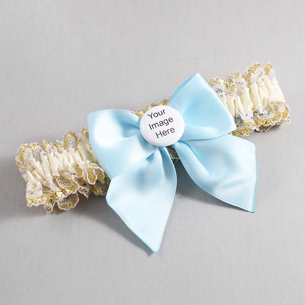 Ivory Alice Blue and White-Gold Lace Wedding Garter / Ivory and Blue Wedding Garters / Wedding Garter / Custom Wedding Garter / Bridal Garter / Prom Garter / Linda Joyce Couture / Personalized Garter / Personalized Wedding Garter / Personalized Prom Garter