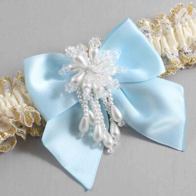 Ivory  Alice Blue and White-Gold Lace Wedding Garter / Ivory and Blue Wedding Garters / Wedding Garter / Custom Wedding Garter / Bridal Garter / Prom Garter / Linda Joyce Couture / Personalized Garter / Personalized Wedding Garter / Personalized Prom Garter