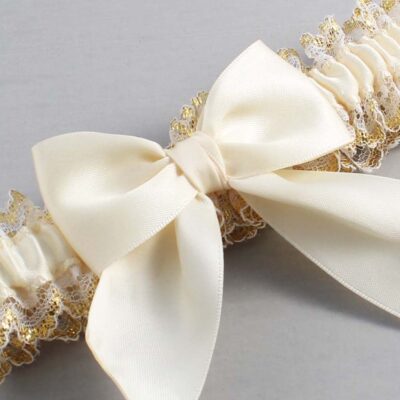 Ivory and White-Gold Lace Wedding Garter / Ivory and Gold Wedding Garters / Wedding Garter / Custom Wedding Garter / Bridal Garter / Prom Garter / Linda Joyce Couture / Personalized Garter / Personalized Wedding Garter / Personalized Prom Garter