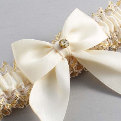 Ivory and White-Gold Lace Wedding Garter / Ivory and Gold Wedding Garters / Wedding Garter / Custom Wedding Garter / Bridal Garter / Prom Garter / Linda Joyce Couture / Personalized Garter / Personalized Wedding Garter / Personalized Prom Garter