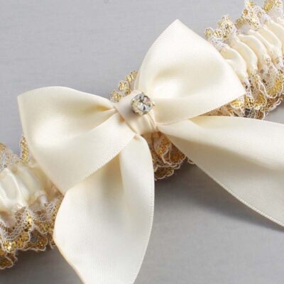 Ivory and White-Gold Lace Wedding Garter / Ivory and Gold Wedding Garters / Wedding Garter / Custom Wedding Garter / Bridal Garter / Prom Garter / Linda Joyce Couture / Personalized Garter / Personalized Wedding Garter / Personalized Prom Garter