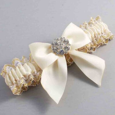 Ivory and White-Gold Lace Wedding Garter / Ivory and Gold Wedding Garters / Wedding Garter / Custom Wedding Garter / Bridal Garter / Prom Garter / Linda Joyce Couture / Personalized Garter / Personalized Wedding Garter / Personalized Prom Garter
