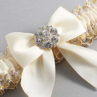 Ivory and White-Gold Lace Wedding Garter / Ivory and Gold Wedding Garters / Wedding Garter / Custom Wedding Garter / Bridal Garter / Prom Garter / Linda Joyce Couture / Personalized Garter / Personalized Wedding Garter / Personalized Prom Garter