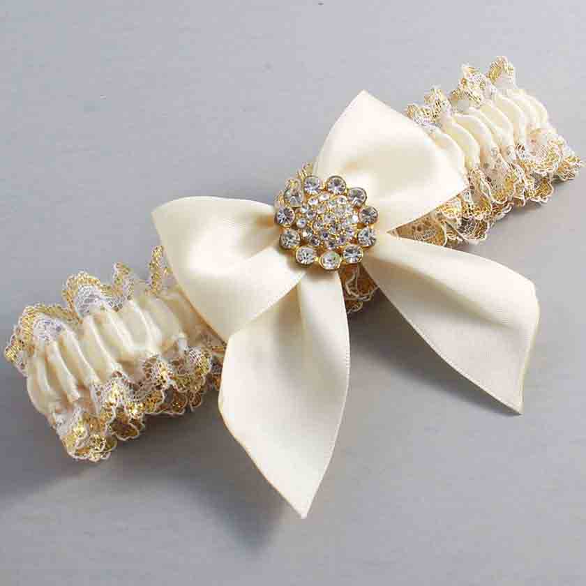 Ivory and White-Gold Lace Wedding Garter / Ivory and Gold Wedding Garters / Wedding Garter / Custom Wedding Garter / Bridal Garter / Prom Garter / Linda Joyce Couture / Personalized Garter / Personalized Wedding Garter / Personalized Prom Garter