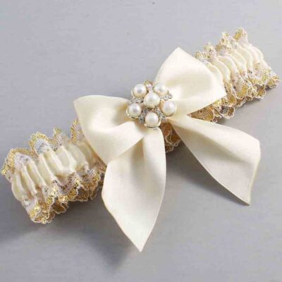 Ivory and White-Gold Lace Wedding Garter / Ivory and Gold Wedding Garters / Wedding Garter / Custom Wedding Garter / Bridal Garter / Prom Garter / Linda Joyce Couture / Personalized Garter / Personalized Wedding Garter / Personalized Prom Garter
